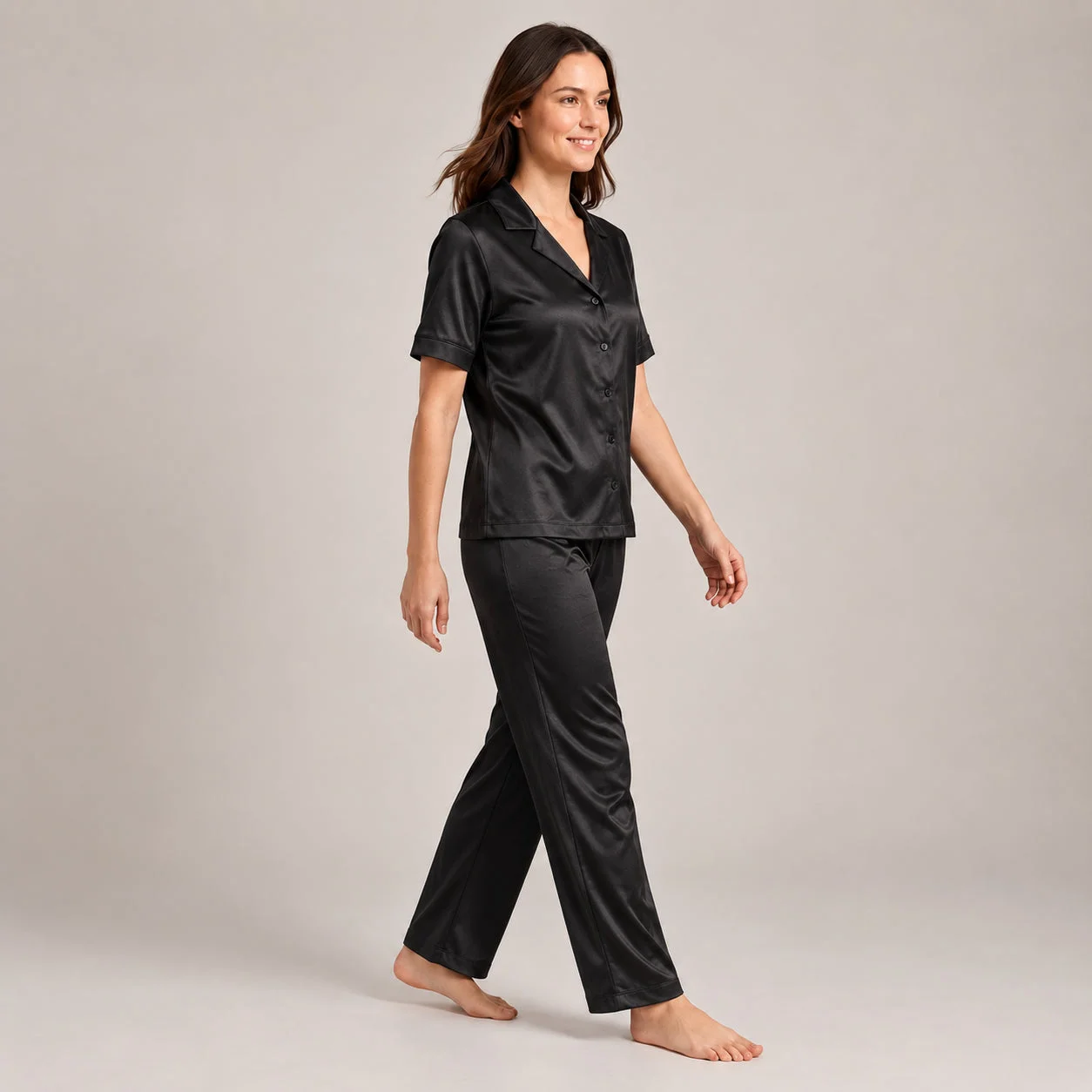 Black Silk Night Suit – Luxury Satin, Soft & Elegant 2-Piece Set — photo 3