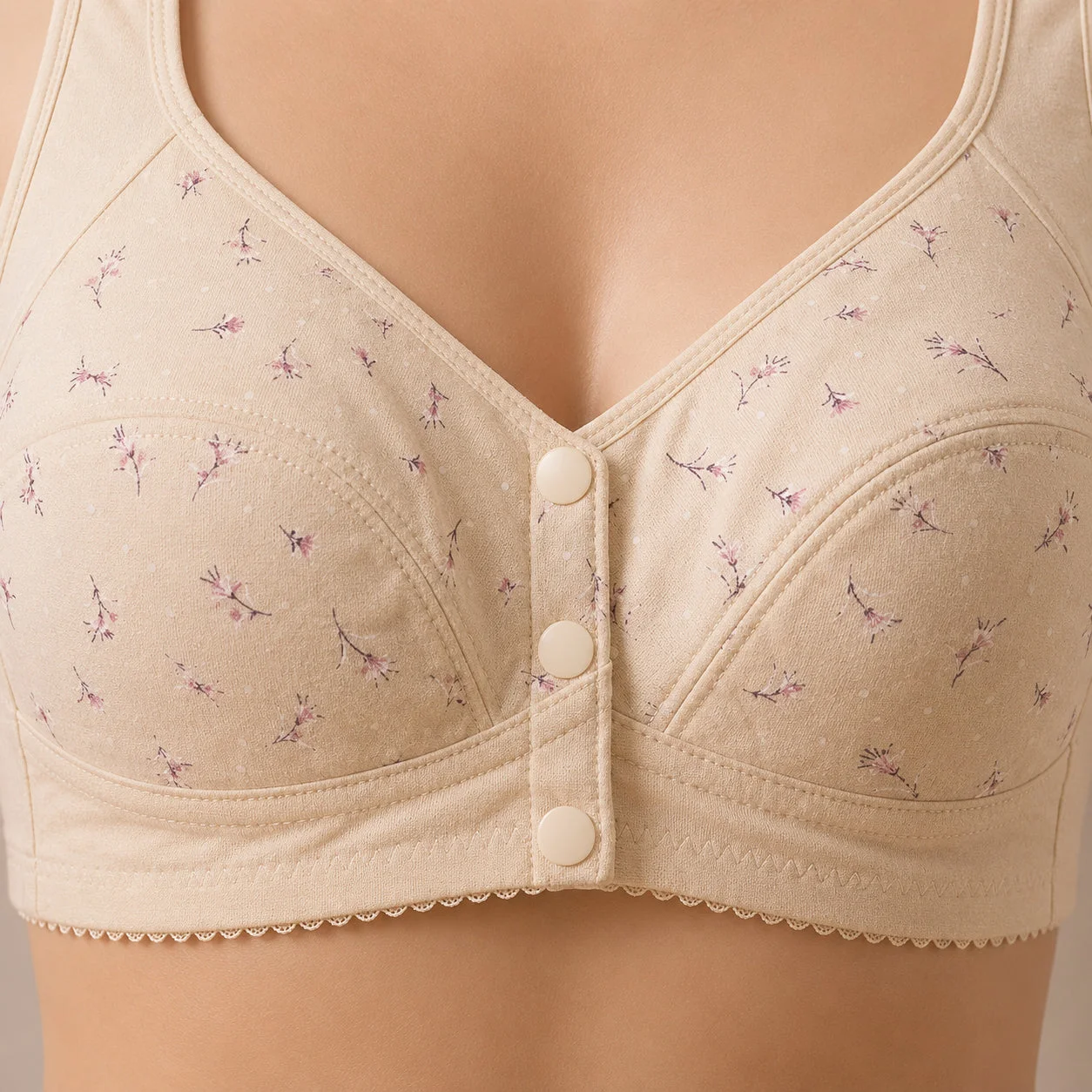 Blossom Comfort Front Open Cotton Bra – Soft Beige — photo 4