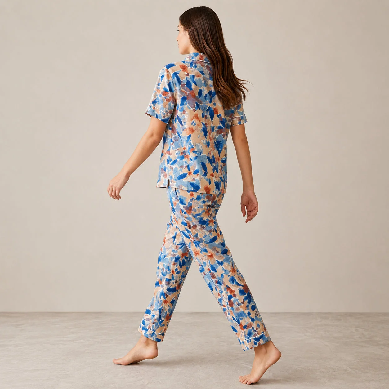 Blue Floral Arabic Night Suit – Soft, Elegant & Relaxed Fit (2-Piece Set) — photo 3