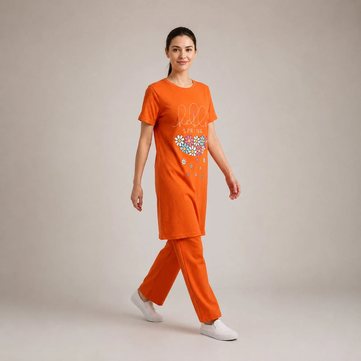 Orange Printed Long Shirt Trouser Set Soft, Comfortable & Relaxed Fit — photo 3