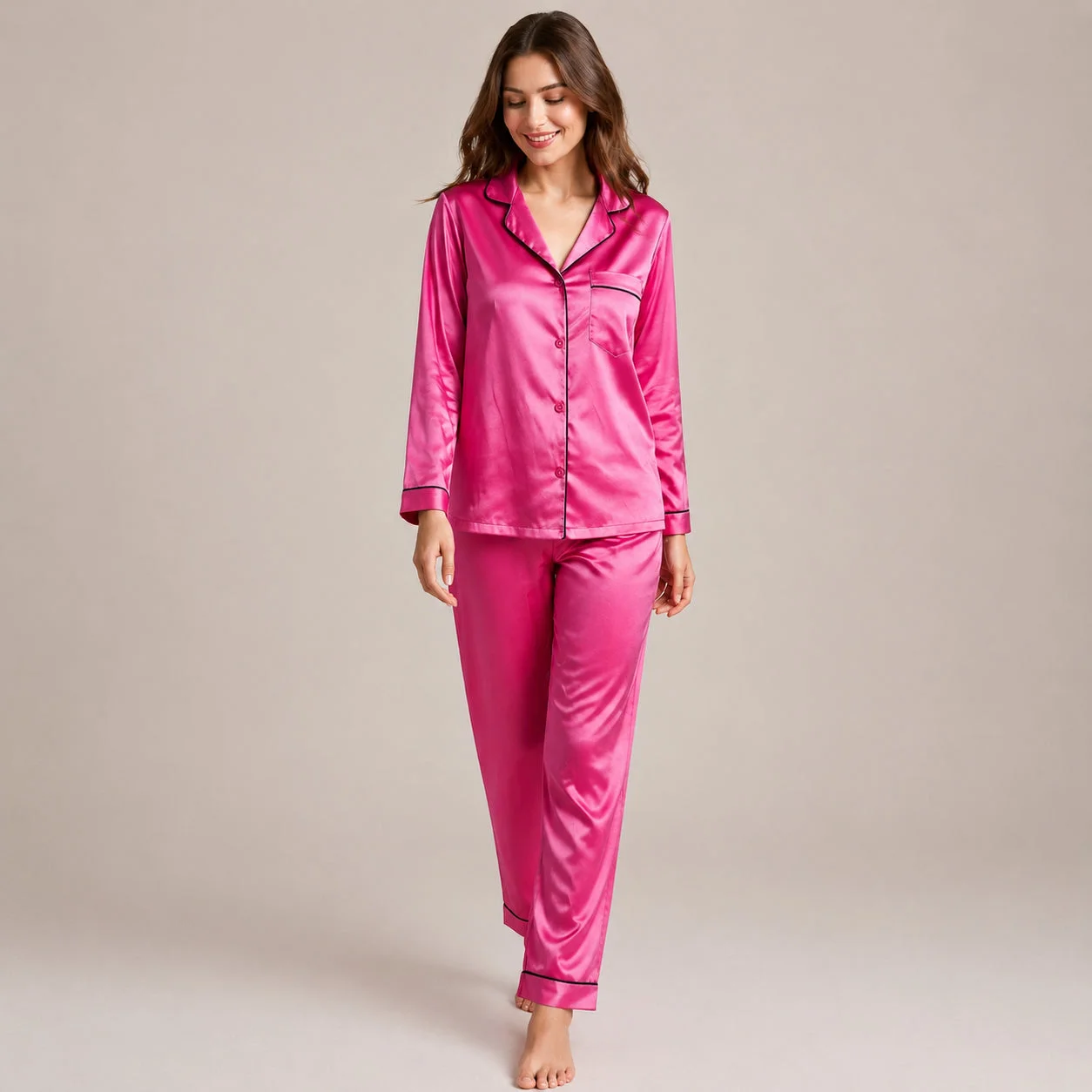 Silk Satin Night Suit Soft Pink, Luxury Feel & Elegant 2-Piece Set — photo 3