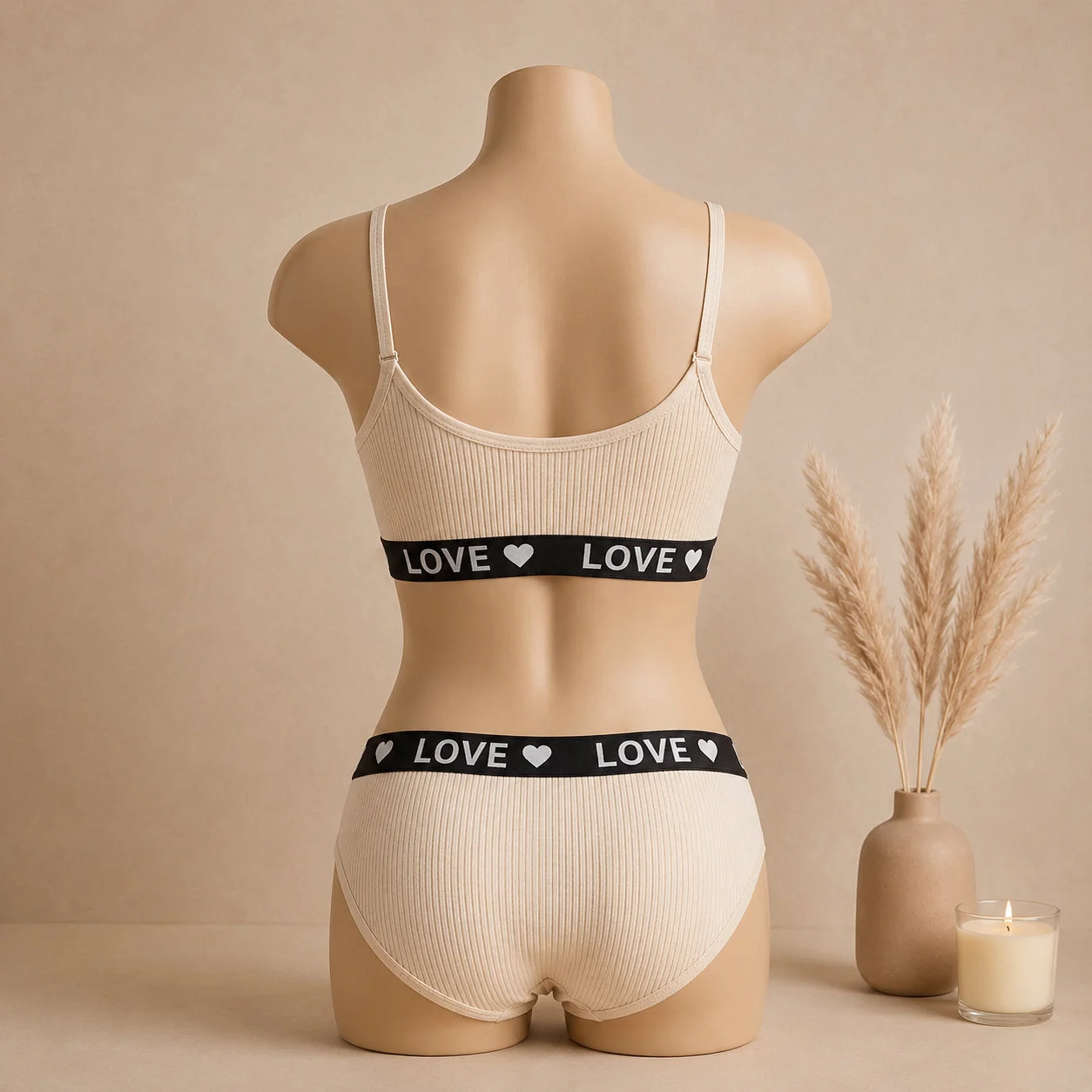 Women's Ribbed Love Bralette & Panty Set – Soft Wireless Comfort Lingerie — photo 3