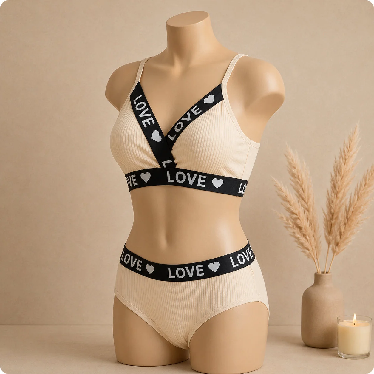 Women's Ribbed Love Bralette & Panty Set – Soft Wireless Comfort Lingerie — photo 4