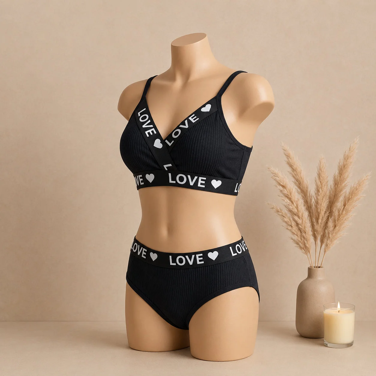 Women's Ribbed Love Bralette & Panty Set – Soft Wireless Comfort Lingerie — photo 4