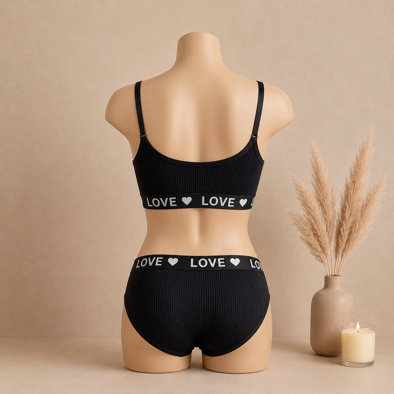 Women's Ribbed Love Bralette & Panty Set – Soft Wireless Comfort Lingerie — photo 3