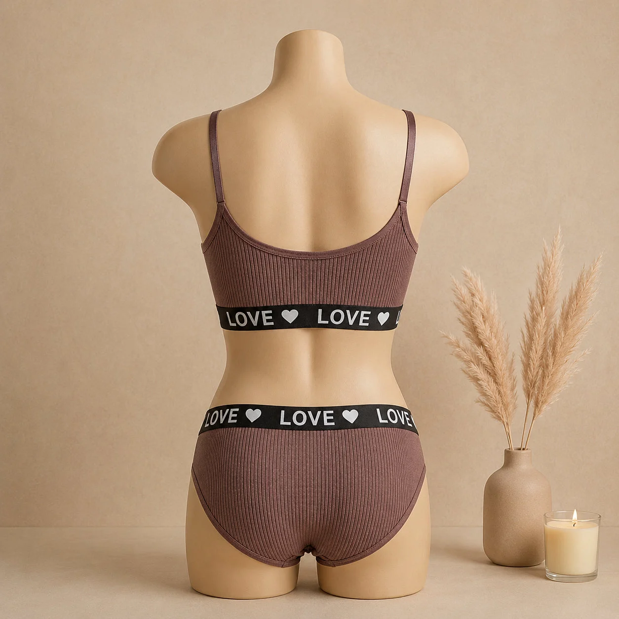 Women's Ribbed Love Bralette & Panty Set – Soft Wireless Comfort Lingerie — photo 3