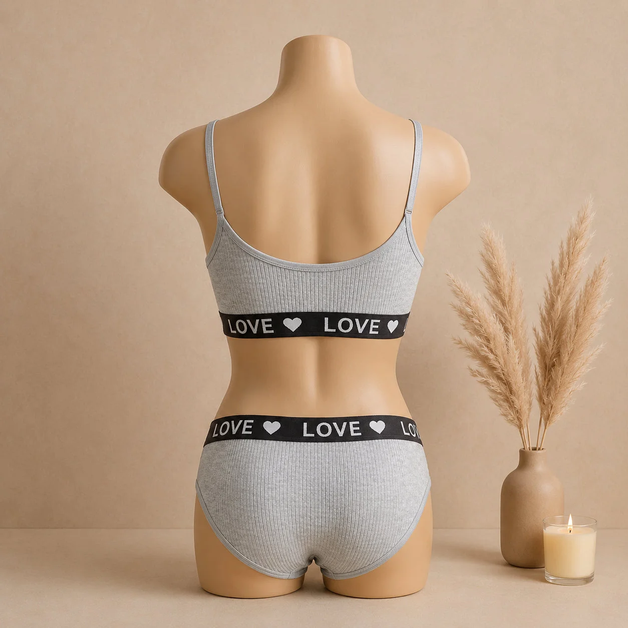 Women's Ribbed Love Bralette & Panty Set – Soft Wireless Comfort Lingerie — photo 3