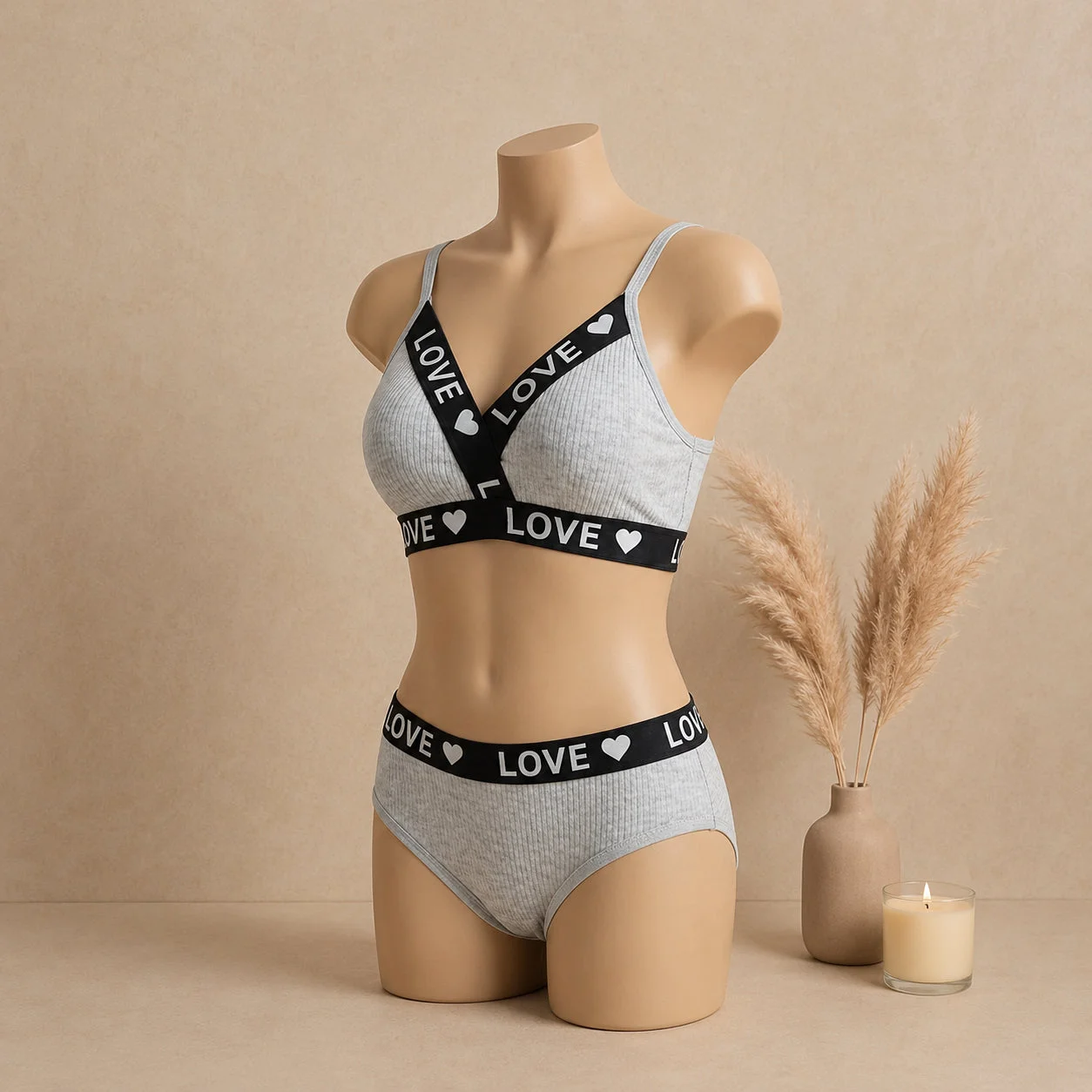 Women's Ribbed Love Bralette & Panty Set – Soft Wireless Comfort Lingerie — photo 4